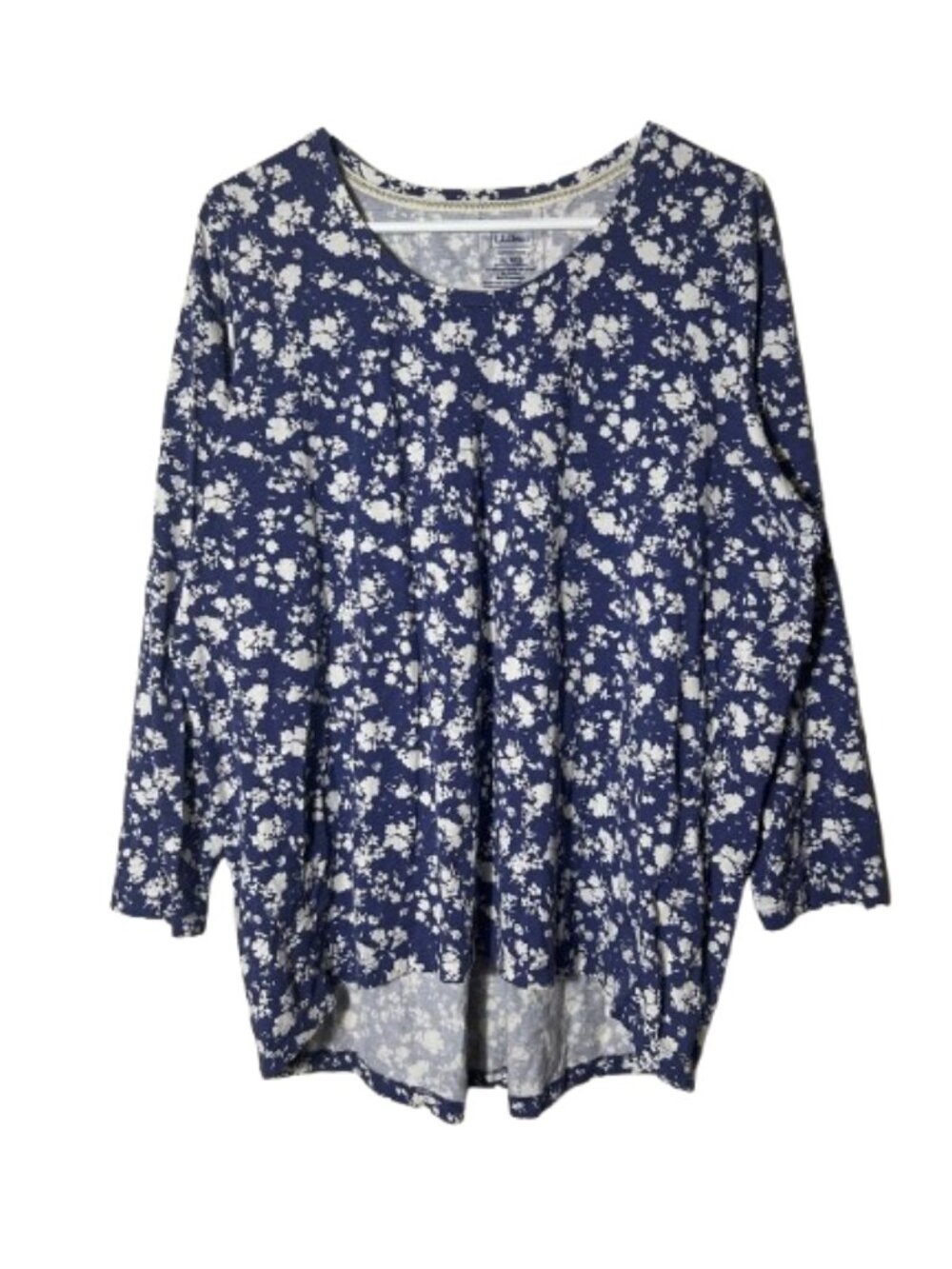 LL Bean blue floral organic cotton modal long sleeve top womens XL